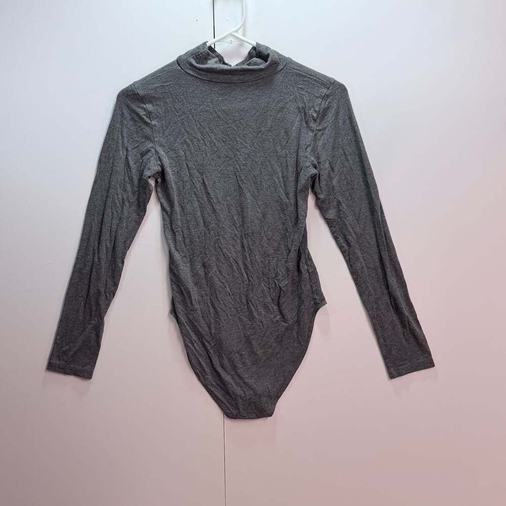 Mangopop Mock Neck Long Sleeve Bodysuit Grey Size Small